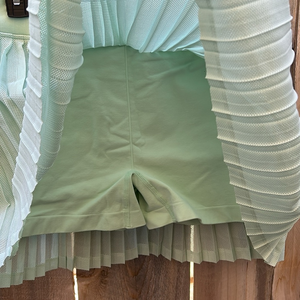 Free People Movement Rally Ruffle Mini Skirt in Green Blue Pistachio - Picture 8 of 11